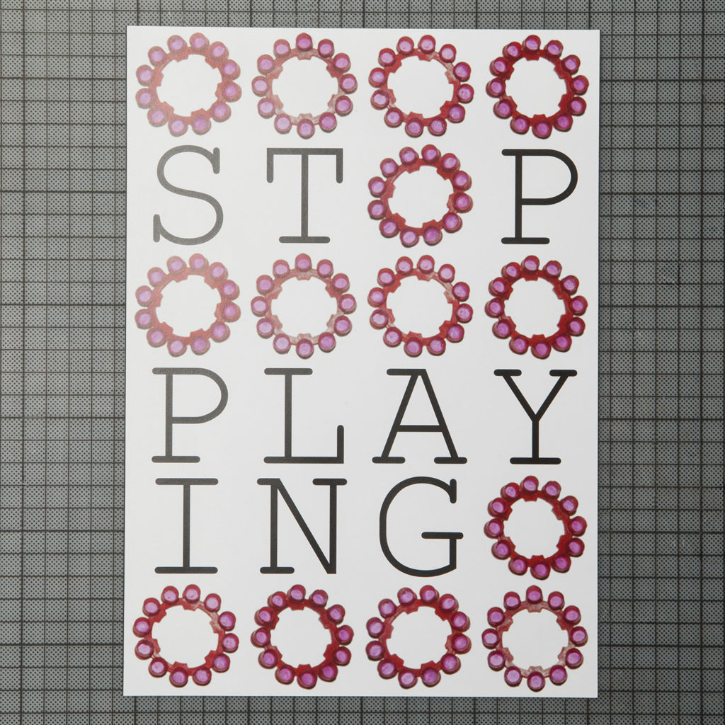 das plakat zeigt den appell »stop playing« und viele faschings munitionsringe